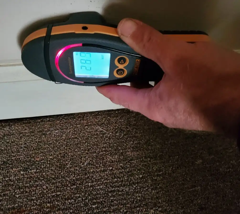 Moisture detection at baseboard during Sewage Cleanup & Sanitation in Clemmons